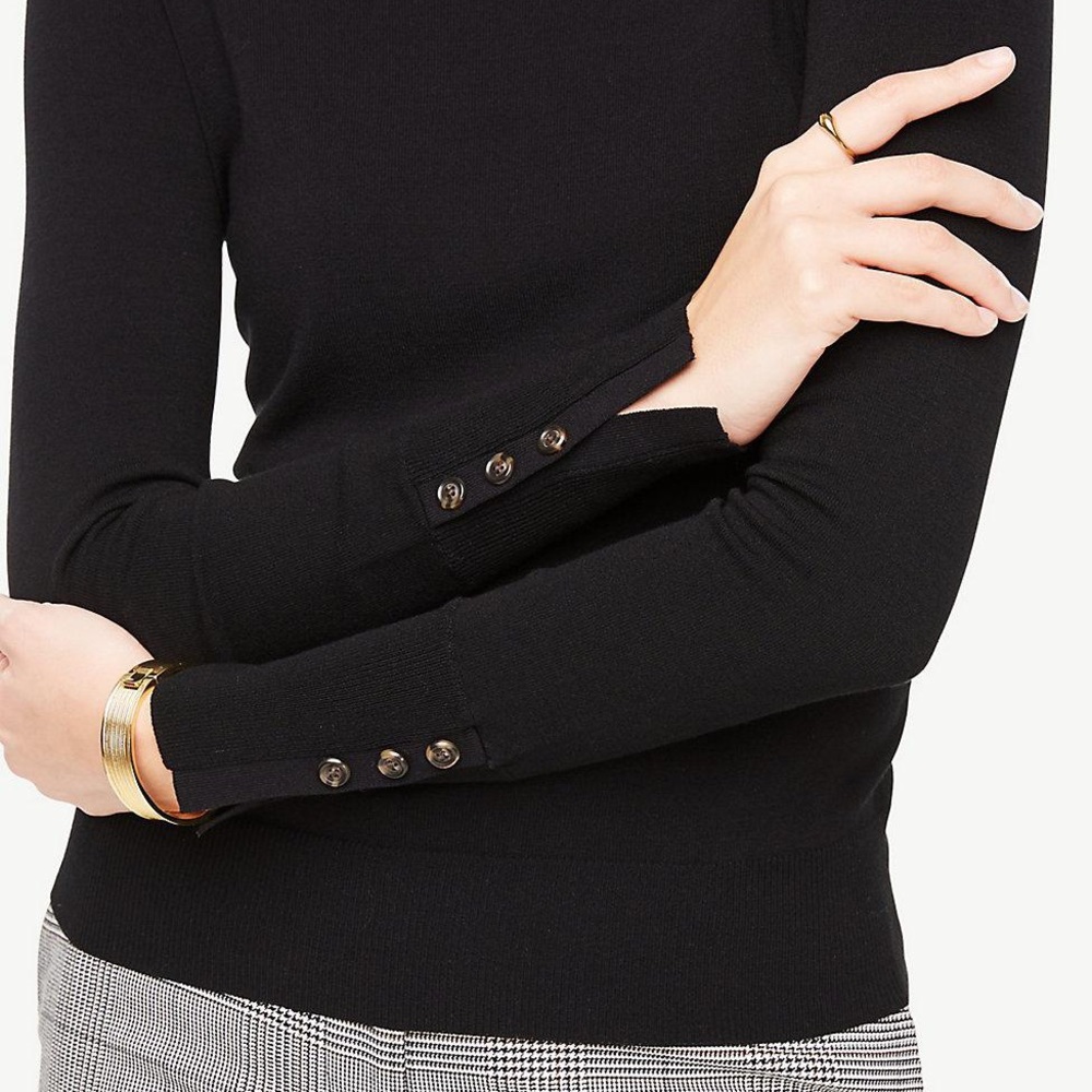 NWT Ann Taylor Button Split Cuff Sweater Black S